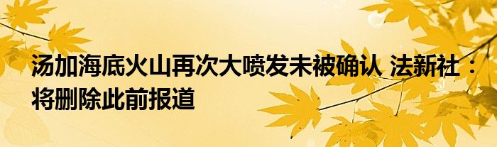 湯加海底火山再次大噴發(fā)未被確認 法新社：將刪除此前報道