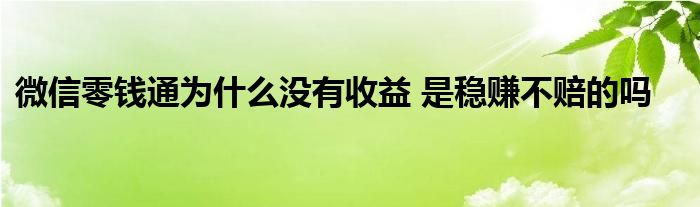 微信零錢通為什么沒(méi)有收益 是穩(wěn)賺不賠的嗎