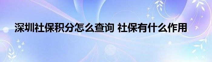 深圳社保積分怎么查詢 社保有什么作用