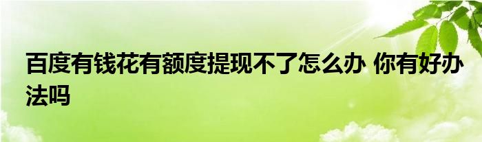 百度有錢花有額度提現不了怎么辦 你有好辦法嗎