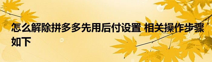 怎么解除拼多多先用后付設(shè)置 相關(guān)操作步驟如下