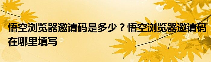 悟空瀏覽器邀請(qǐng)碼是多少？悟空瀏覽器邀請(qǐng)碼在哪里填寫