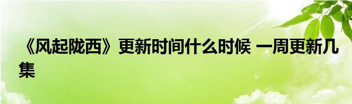 《風起隴西》更新時間什么時候 一周更新幾集