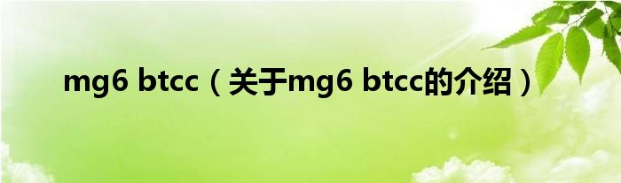 mg6 btcc（關(guān)于mg6 btcc的介紹）