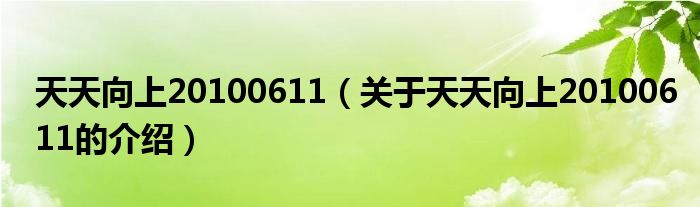 天天向上20100611（關(guān)于天天向上20100611的介紹）