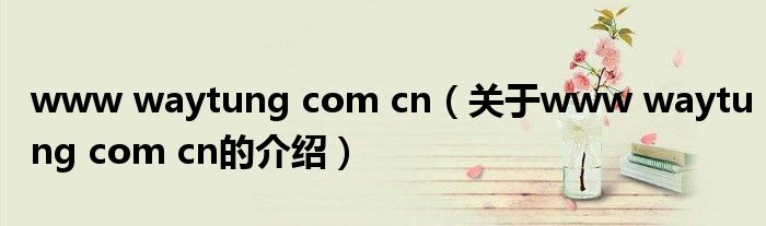 www waytung com cn（關于www waytung com cn的介紹）