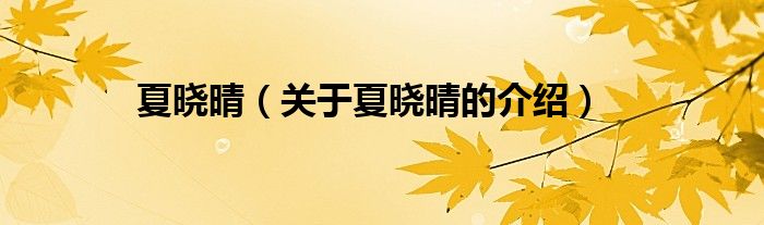 夏曉晴（關(guān)于夏曉晴的介紹）