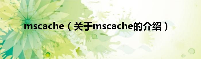 mscache（關(guān)于mscache的介紹）