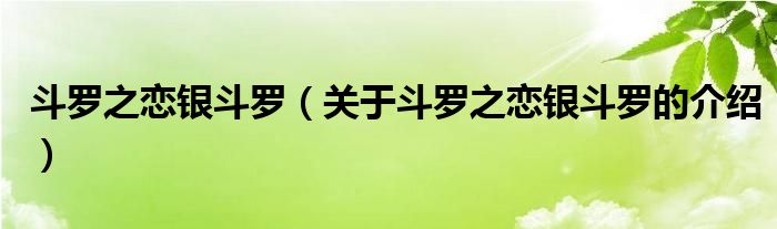 斗羅之戀銀斗羅（關(guān)于斗羅之戀銀斗羅的介紹）