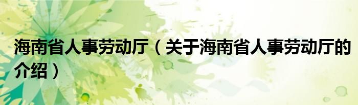 海南省人事勞動廳（關(guān)于海南省人事勞動廳的介紹）