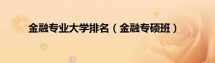 金融專業(yè)大學排名（金融專碩班）