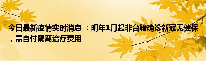 今日最新疫情實(shí)時(shí)消息 ：明年1月起非臺(tái)籍確診新冠無(wú)健保，需自付隔離治療費(fèi)用