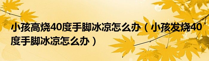 小孩高燒40度手腳冰涼怎么辦（小孩發(fā)燒40度手腳冰涼怎么辦）