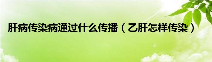 肝病傳染病通過什么傳播（乙肝怎樣傳染）