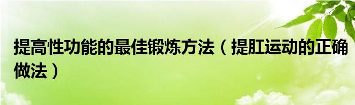 提高性功能的最佳鍛煉方法（提肛運(yùn)動(dòng)的正確做法）