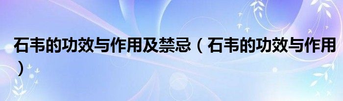 石韋的功效與作用及禁忌（石韋的功效與作用）