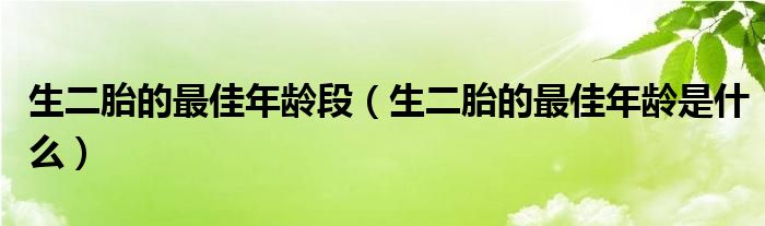 生二胎的最佳年齡段（生二胎的最佳年齡是什么）