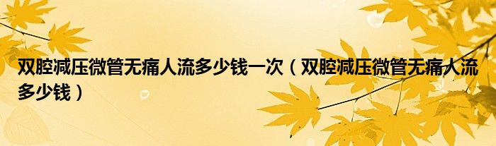 雙腔減壓微管無痛人流多少錢一次（雙腔減壓微管無痛人流多少錢）