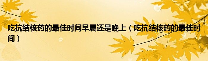 吃抗結核藥的最佳時間早晨還是晚上（吃抗結核藥的最佳時間）