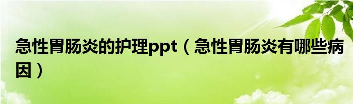 急性胃腸炎的護理ppt（急性胃腸炎有哪些病因）