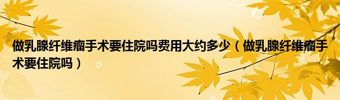 做乳腺纖維瘤手術(shù)要住院?jiǎn)豳M(fèi)用大約多少（做乳腺纖維瘤手術(shù)要住院?jiǎn)幔? /></span>
		<span id=