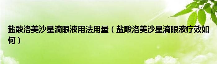 鹽酸洛美沙星滴眼液用法用量（鹽酸洛美沙星滴眼液療效如何）