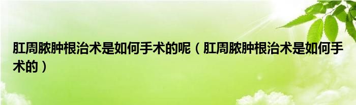 肛周膿腫根治術是如何手術的呢（肛周膿腫根治術是如何手術的）