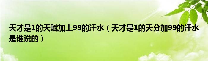 天才是1的天賦加上99的汗水（天才是1的天分加99的汗水是誰(shuí)說(shuō)的）