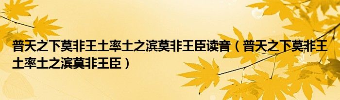 普天之下莫非王土率土之濱莫非王臣讀音（普天之下莫非王土率土之濱莫非王臣）