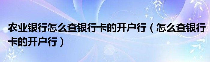 農(nóng)業(yè)銀行怎么查銀行卡的開戶行（怎么查銀行卡的開戶行）