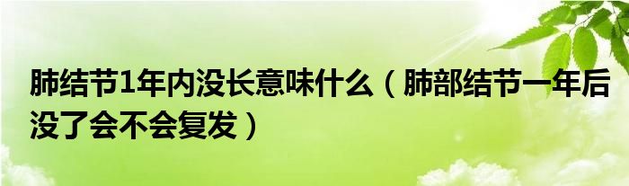 肺結(jié)節(jié)1年內(nèi)沒長意味什么（肺部結(jié)節(jié)一年后沒了會(huì)不會(huì)復(fù)發(fā)）