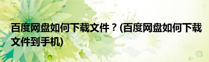 百度網(wǎng)盤如何下載文件？(百度網(wǎng)盤如何下載文件到手機)