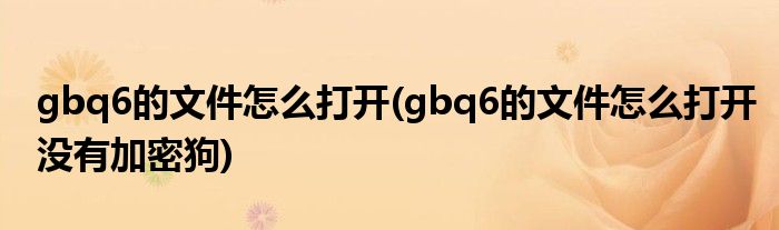 gbq6的文件怎么打開(gbq6的文件怎么打開沒有加密狗)