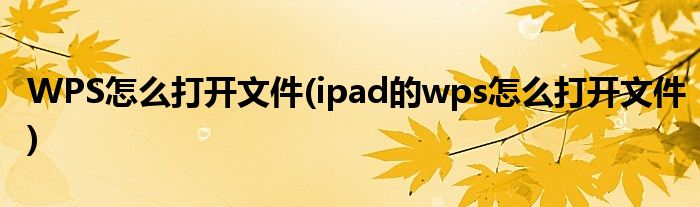 WPS怎么打開文件(ipad的wps怎么打開文件)