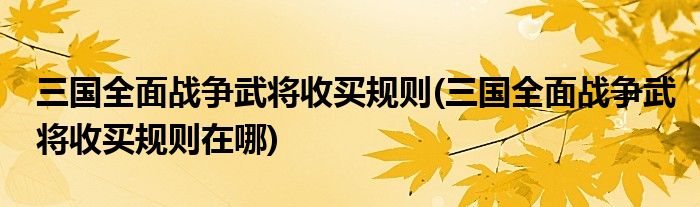 三國全面戰(zhàn)爭武將收買規(guī)則(三國全面戰(zhàn)爭武將收買規(guī)則在哪)