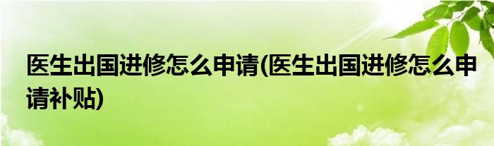 醫(yī)生出國(guó)進(jìn)修怎么申請(qǐng)(醫(yī)生出國(guó)進(jìn)修怎么申請(qǐng)補(bǔ)貼)