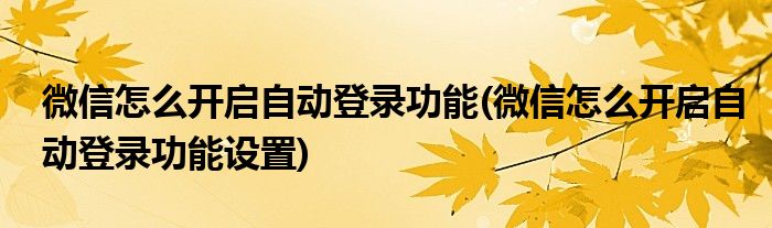 微信怎么開啟自動(dòng)登錄功能(微信怎么開啟自動(dòng)登錄功能設(shè)置)