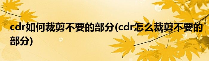 cdr如何裁剪不要的部分(cdr怎么裁剪不要的部分)