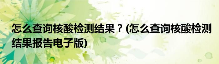 怎么查詢核酸檢測(cè)結(jié)果？(怎么查詢核酸檢測(cè)結(jié)果報(bào)告電子版)