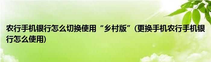 農(nóng)行手機(jī)銀行怎么切換使用“鄉(xiāng)村版”(更換手機(jī)農(nóng)行手機(jī)銀行怎么使用)