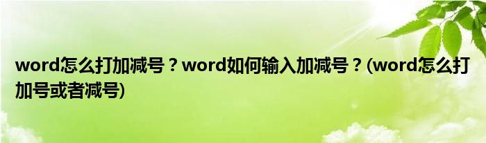 word怎么打加減號(hào)？word如何輸入加減號(hào)？(word怎么打加號(hào)或者減號(hào))