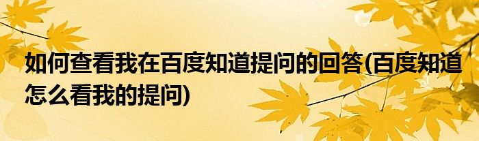 如何查看我在百度知道提問的回答(百度知道怎么看我的提問)