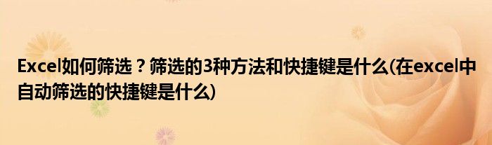 Excel如何篩選？篩選的3種方法和快捷鍵是什么(在excel中自動篩選的快捷鍵是什么)