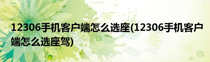 12306手機客戶端怎么選座(12306手機客戶端怎么選座駕)