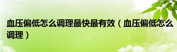 血壓偏低怎么調(diào)理最快最有效（血壓偏低怎么調(diào)理）