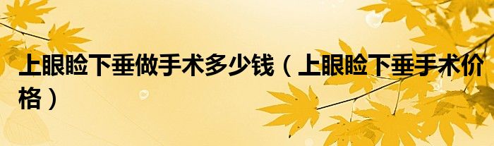 上眼瞼下垂做手術多少錢（上眼瞼下垂手術價格）