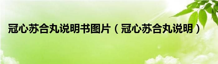 冠心蘇合丸說(shuō)明書圖片（冠心蘇合丸說(shuō)明）