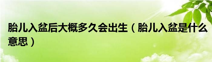 胎兒入盆后大概多久會出生（胎兒入盆是什么意思）