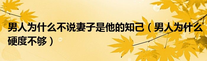 男人為什么不說妻子是他的知己（男人為什么硬度不夠）