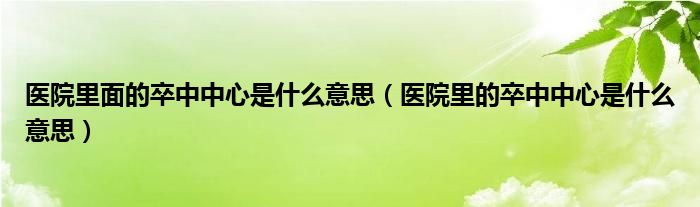 醫(yī)院里面的卒中中心是什么意思（醫(yī)院里的卒中中心是什么意思）